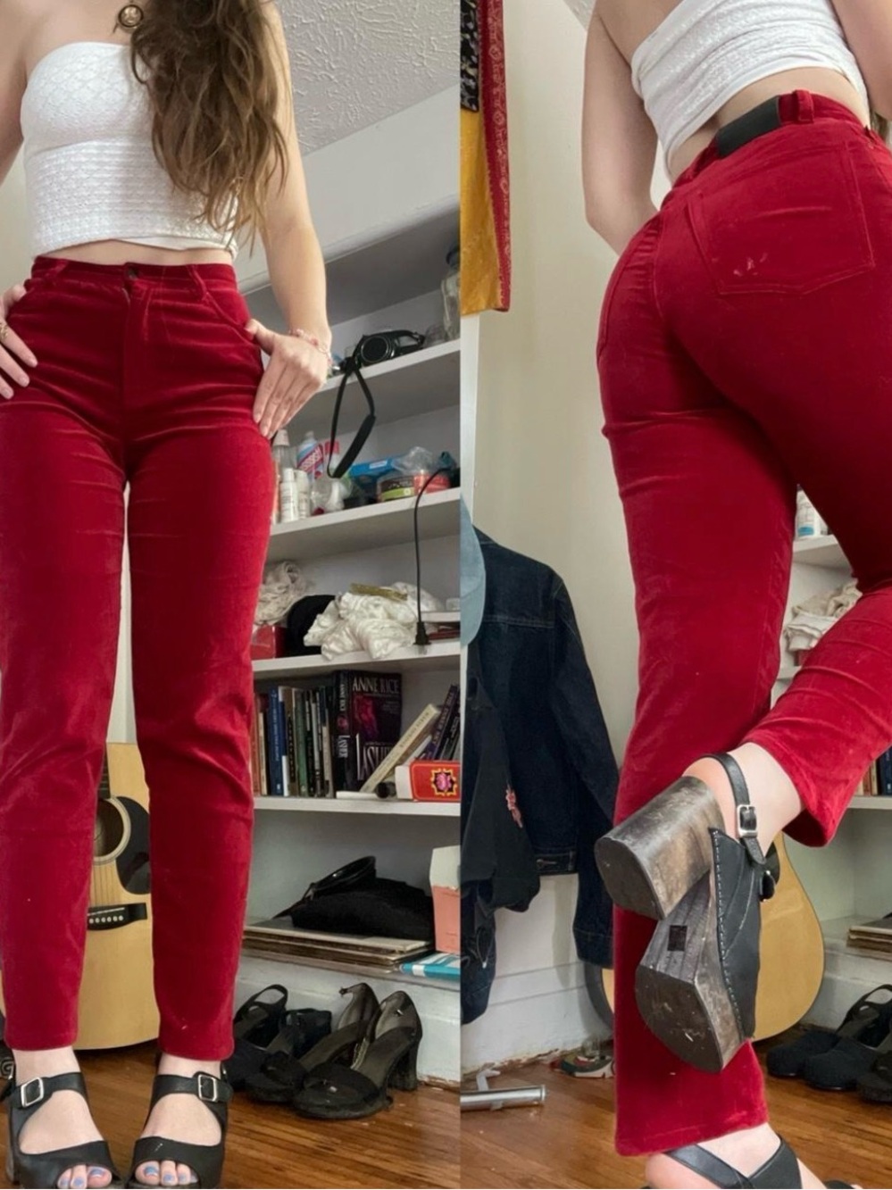 Vintage Ralph Lauren Red Velvet High Rise Pants Size 4 90s